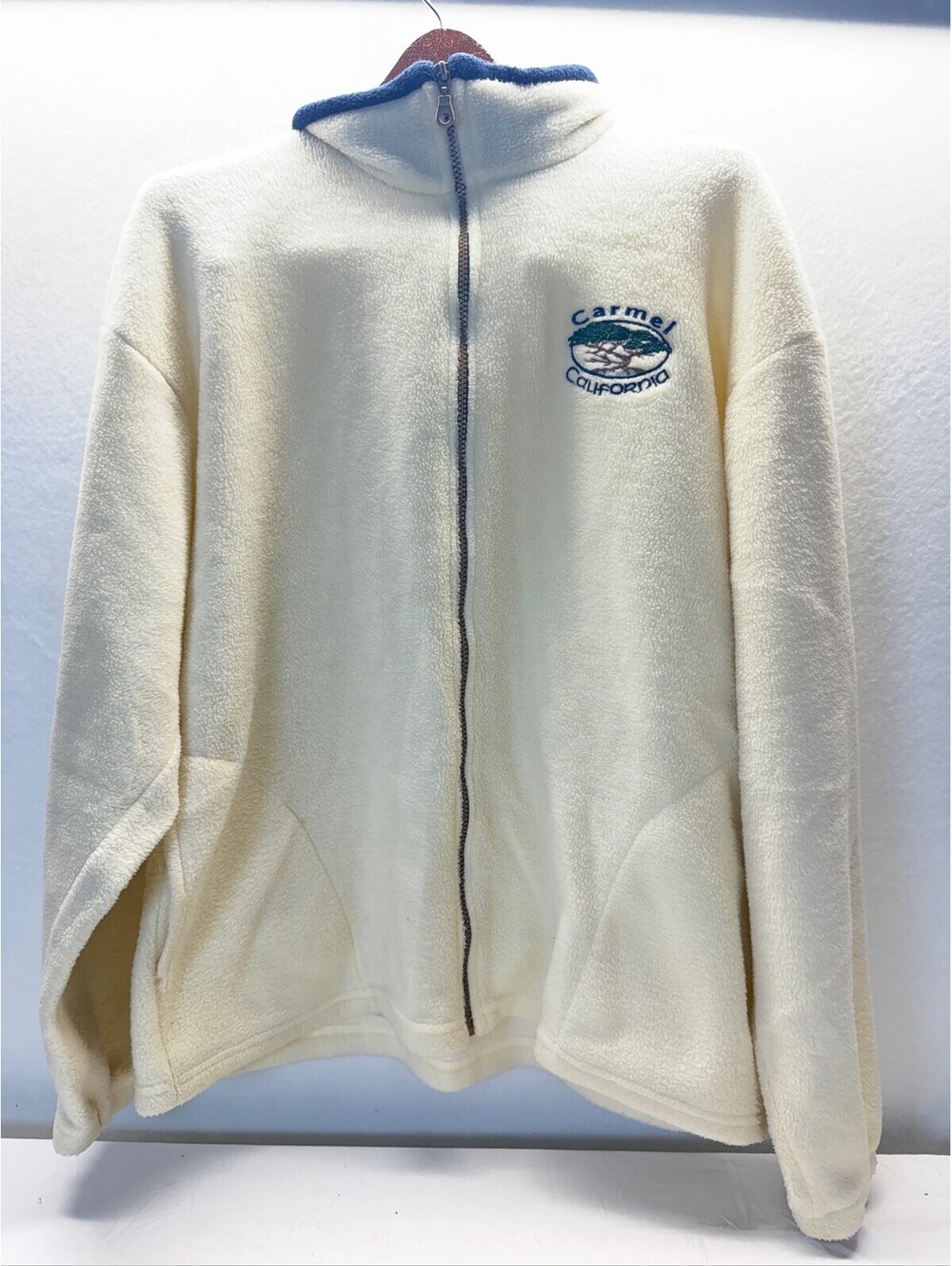 Vintage Carmel California Fleece Jacket Full Zip Cream Men's Size Large USA Made